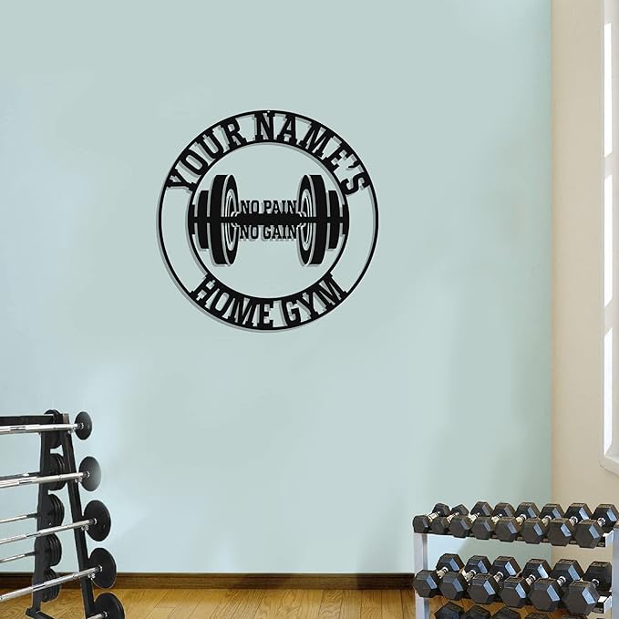 Personalized Home Gym LED Tin Metal Sign Multiple Sizes, Gym Sign Wall Decor, Exercise Workout Room Decor Fitness Center, Motivational Inspirational Hanging Wall Art Wall Plaque (03 w/o lights)