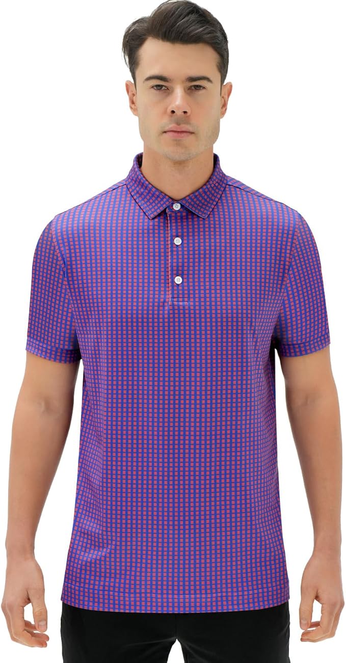 Men's Geometric Print Golf Polo Shirt, Quick Dry Short Sleeve Top