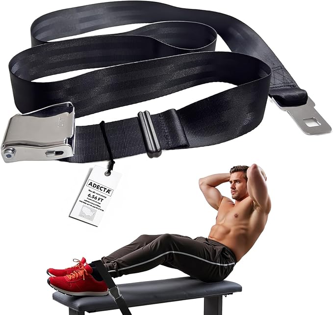 Nordic Hamstring Curl Strap, 6.5FT Gym Seatbelt and Exercise Straps for Hamstring Stretch Strap & Mobilization Belt,Home Gym Women Men, Lifting Seatbelt Gym, Black