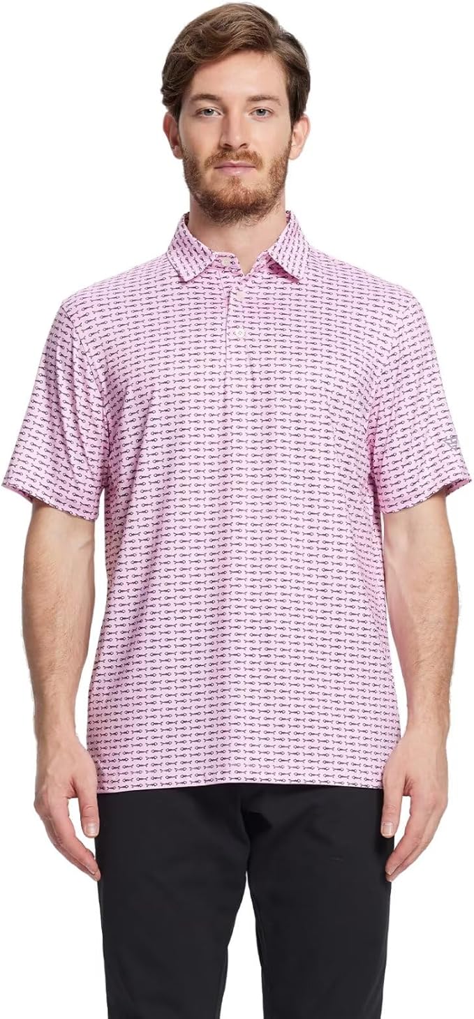 Men's Striped Performance Golf Polo Short Sleeve Moisture Wicking
