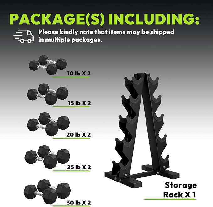 Hex Dumbbell Sets with Rack, 60-550 lb Rubber Encased Exercise & Fitness Dumbbells Set with Rack Option, Hand Weight for Strength Training, Weight Dumbbells