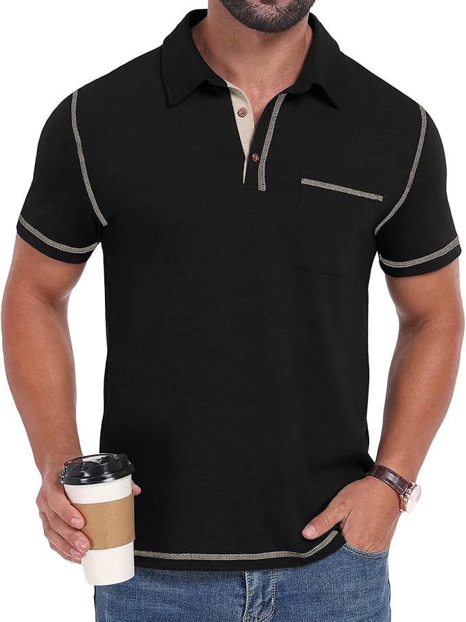 Men's Classic Cotton Polo Shirt with Pocket Casual Summer Golf Top