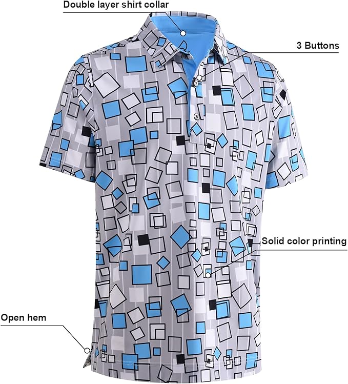 Men's Quick Dry Performance Polo Shirt - Athletic Print Golf Top