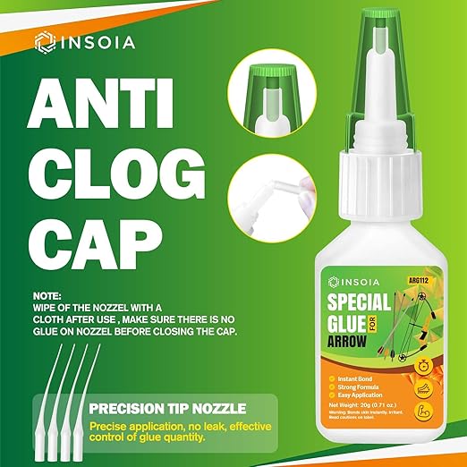 Arrow Fletching Glue, 20g Clear Fast-Dry Insert Adhesive for Arrow Vanes, Feathers & Fletching ??Super Bond Arrow Glue for Carbon, Aluminum & Wood Shafts, Waterproof & Precision Tip