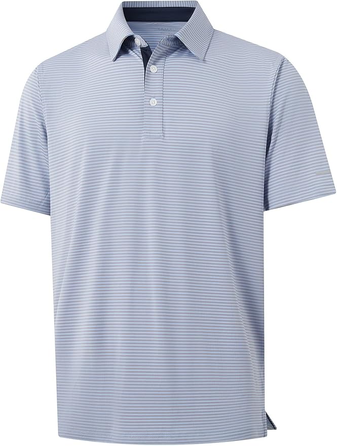 Men's striped moisture-wicking performance golf polo with reflective sleeve cuffs