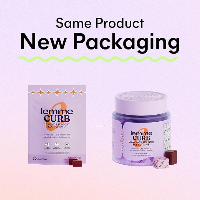 Lemme Curb Cravings Soft Chews - Manage Appetite, Support Metabolism & Lean Body w/Clinically Studied Chromium, Gymnema & B12 for Healthy Weight Management, Mixed Berry