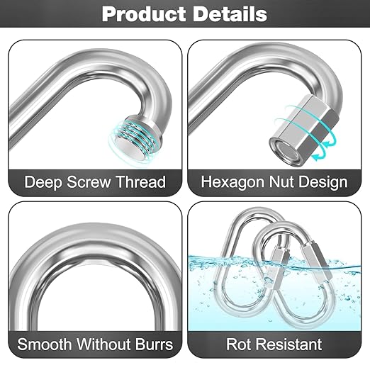 M4-30 Pack 1.61“ Quick Links Chain Connectors, 5/32″ Galvanized Chain Locking Carabiners Hooks, 330LBS Heavy Duty Thread Quick Link Clips, Twist Oval Keychain D Shape for Swing, Camping