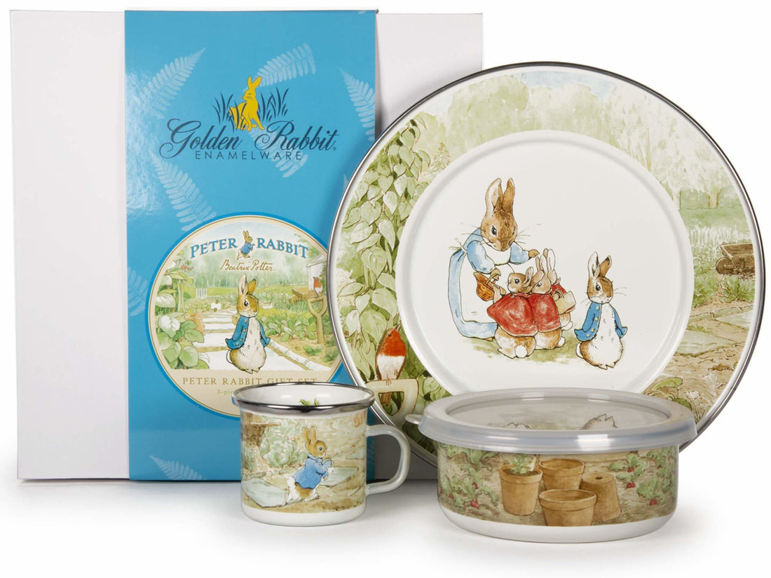 Golden Rabbit Enamelware 3-Piece Child Dinner Set – Durable & Non-Toxic