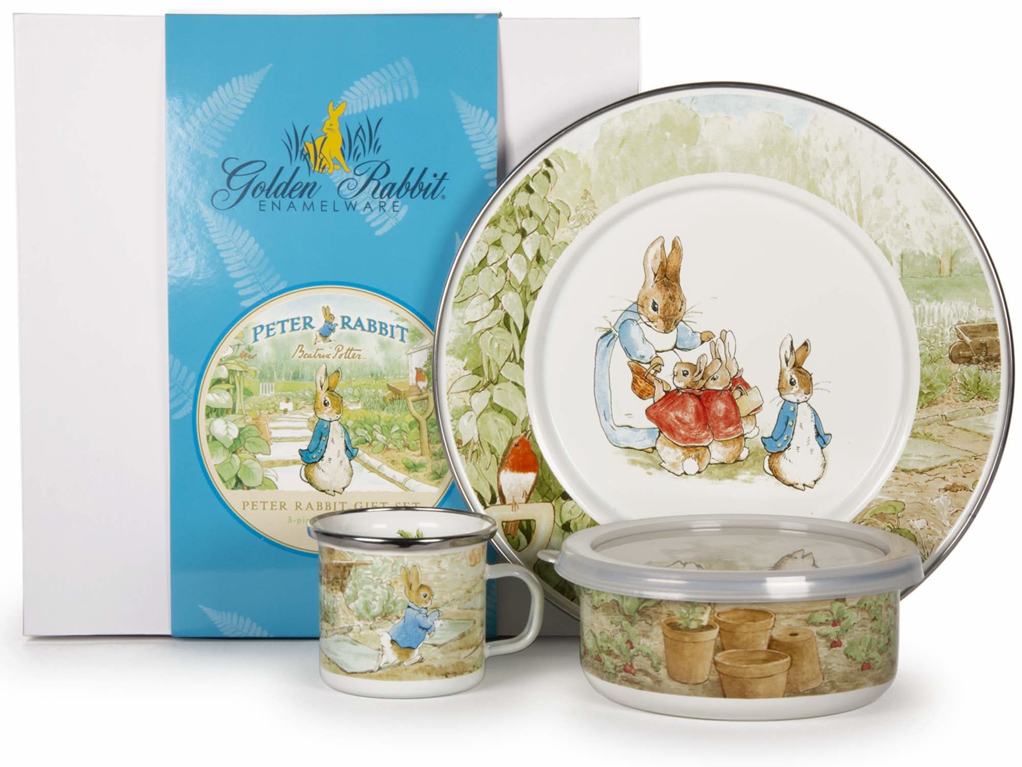 Golden Rabbit Enamelware 3-Piece Child Dinner Set – Durable & Non-Toxic