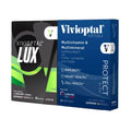 Vivioptal for Men and Vivioptal Lux multivitamin bottles in deep navy and white packaging.