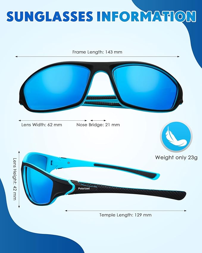 Frienda 6 Pack Polarized Sport Sunglasses for Men Multipack Fit over Glasses Pack Lot Set Men's Sport Fishing Eyeglasses