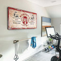 Tailored Canvases Personalized Gym Sign Wall Art Decor - Motivational Canvas for Home Gym, Workout Room, Garage, Fitness Center - Workout Inspirational Posters - One Hand Dumbbell on Rustic Red, 36x12in