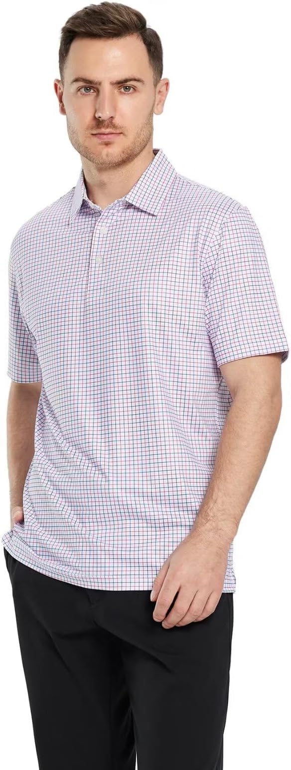 Men's Striped Performance Golf Polo Shirt Moisture Wicking Dry Fit