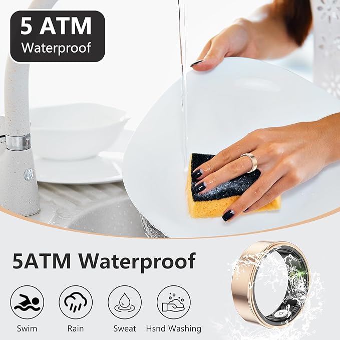 Thin Smart Ring for Fitness & Health Tracking -Heart Rate/Blood Oxygen Monitor, 5ATM Waterproof, Sleep Analysis, Pedometer -No APP Subscription Compatible with Smartphone (Rose Gold, 12)