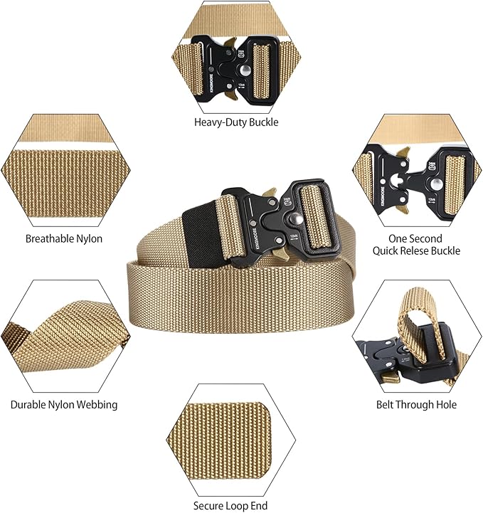 KingMoore Men's Tactical Belt Heavy Duty Webbing Belt Adjustable Military Style Nylon Belts with Metal Buckle