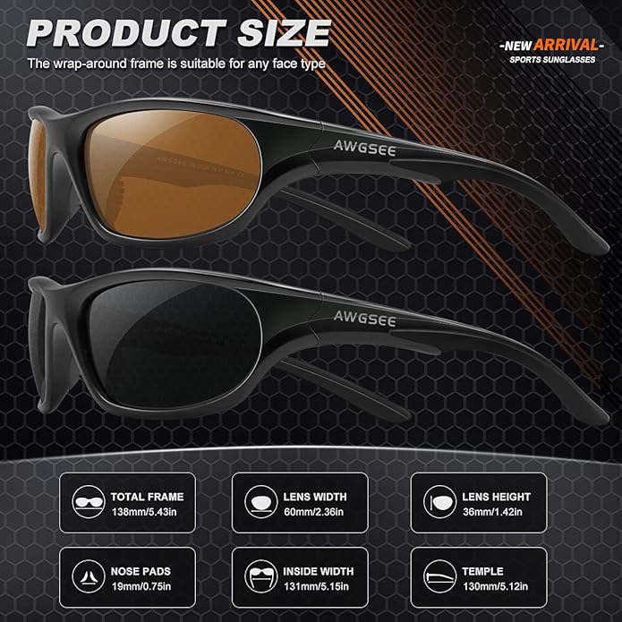 Polarized Sports Sunglasses for Men,TR90 Unbreakable Frame Sunglasses for Fishing Driving Cycling UV400 Protection