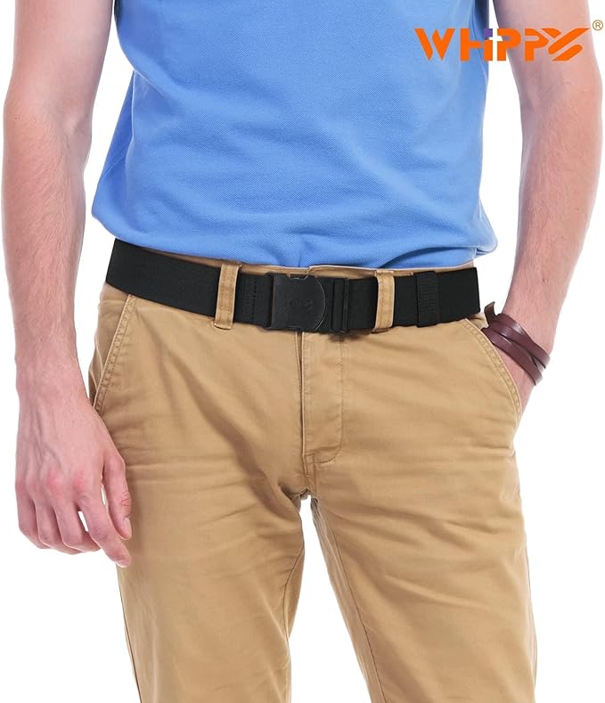 WHIPPY Mens Elastic Stretch Belt Unisex Adventure Web Belt for Women Men with Non-Metal Buckle Adjustable Belts