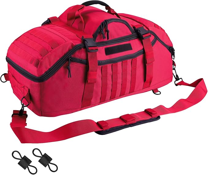 65L Large Duffle Bag, 3-in-1 Tactical Backpack MOLLE Pack for Sports, Gym, Outdoor, Red