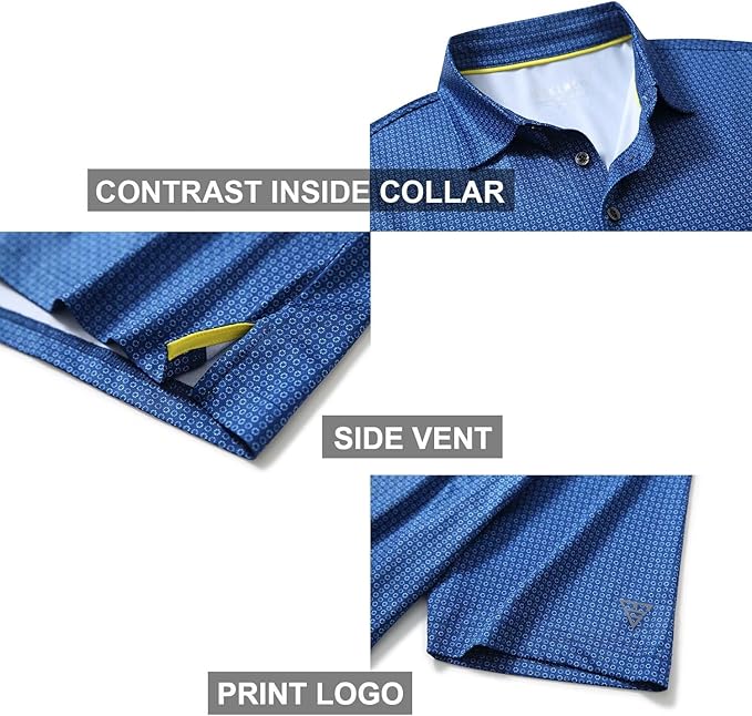 Men's Striped Performance Golf Polo Shirt Moisture Wicking Dry Fit