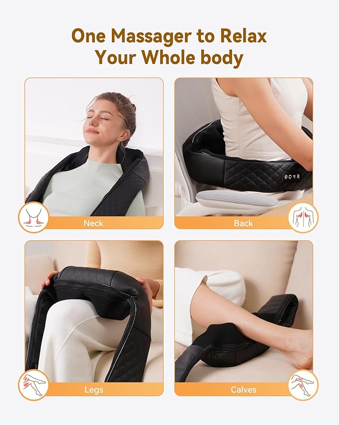 Shiatsu Neck and Shoulder Massager with Heat, Neck and Back Massager, Deep Tissue 4D Kneading Massage Pillow for Shoulder, Back, Body Muscle Pain Relief, Gifts for Women Men Mom Dad Friend, Corded Use