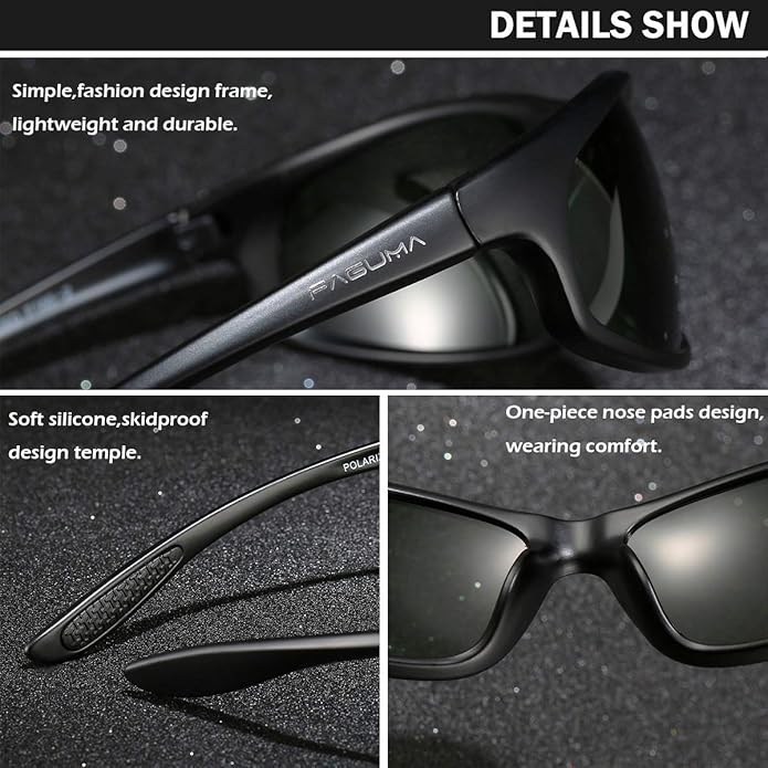 FAGUMA Polarized Sports Sunglasses For Men Cycling Driving Fishing UV400 Protection