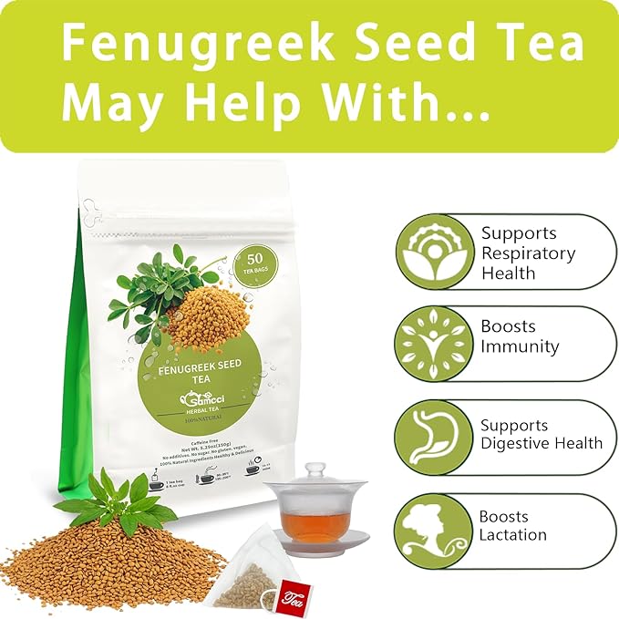 Samcci - Fenugreek Seed Tea Bags, 50 Teabags, 3g/bag - Natural Healthy Fenugreek Methi Seeds Herbal Tea - Non-GMO - Caffeine-free - Support Digestion & Improve Heart Health
