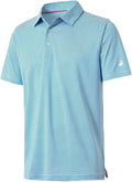 Men's light-blue and white striped short-sleeve performance golf polo shirt