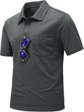 Men's short sleeve quick dry polo shirt with chest pocket and 2-button placket in a classic athletic style.