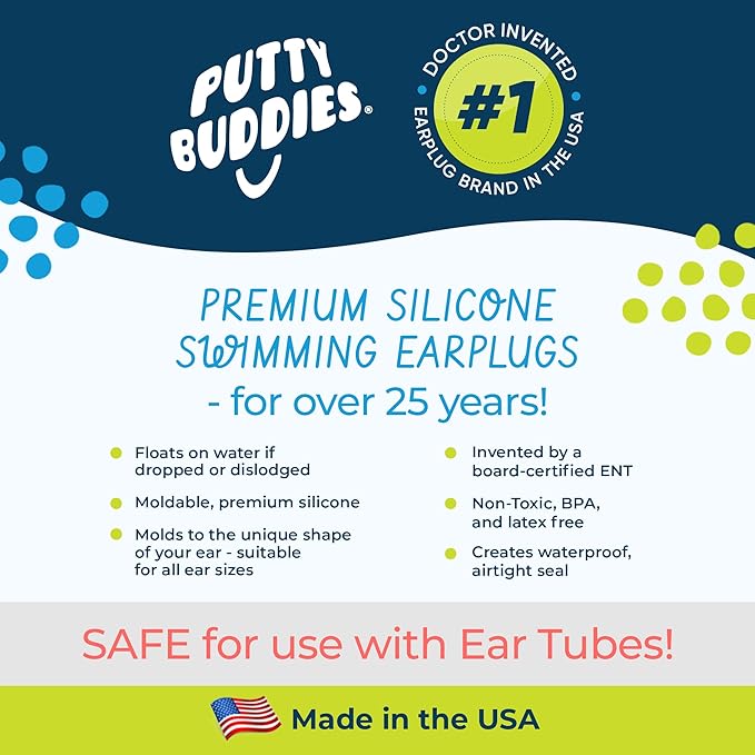 Earvolution Floating Putty Buddies Ear Plugs for Swimming - Invented by an Ear Physician - Moldable, Premium, Silicone - Floats on Water - Waterproof - Made in The USA - 3 Pack - Hot Pink