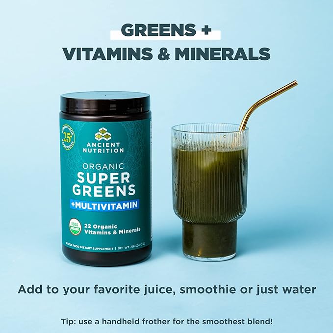 Ancient Nutrition, Vitamin Powder, One Bottle Made from Real Fruits, Vegetables and Herbs, for Digestive and Energy Support, 25 Servings, 7.5oz