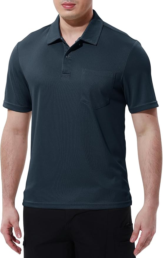 Men's Short Sleeve Quick Dry Polo Shirt with Chest Pocket for Golf