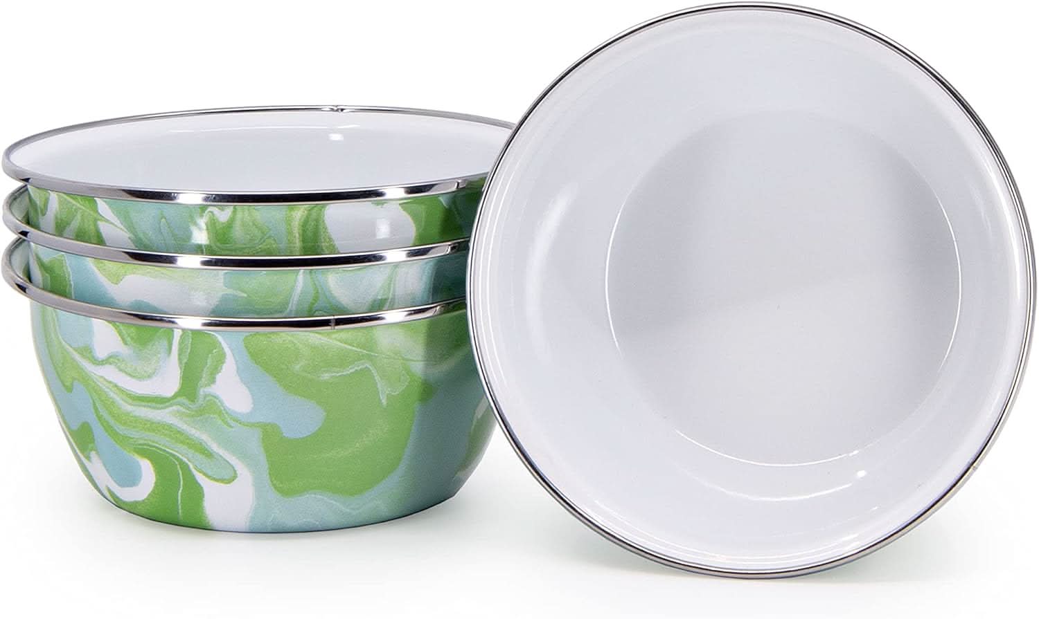 Four Modern Monet watercolor design enamelware salad bowls