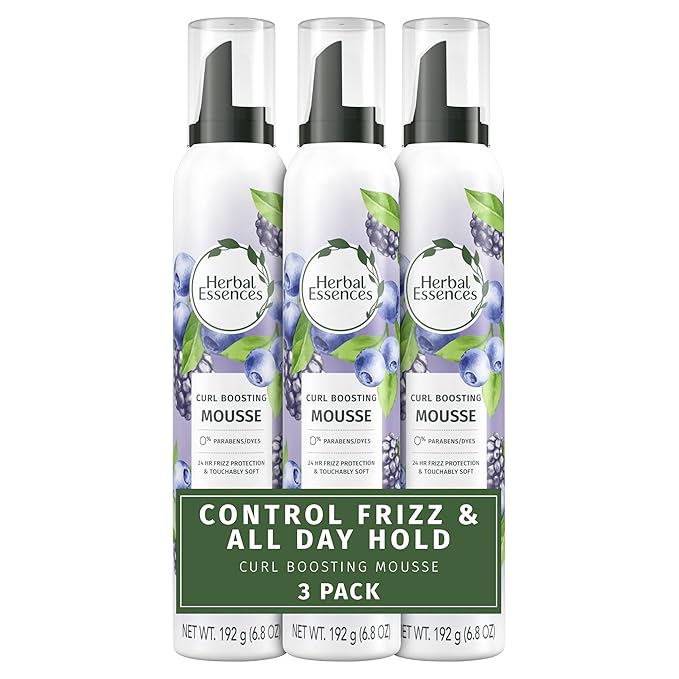 Herbal Essences Curl Boosting Mousse, Frizz Control for Curly & Wavy Hair, Long-Lasting Hold with Berry Scent, Paraben & Dye-Free, Cruelty-Free, 6.8 Fl Oz Each, 3 Pack