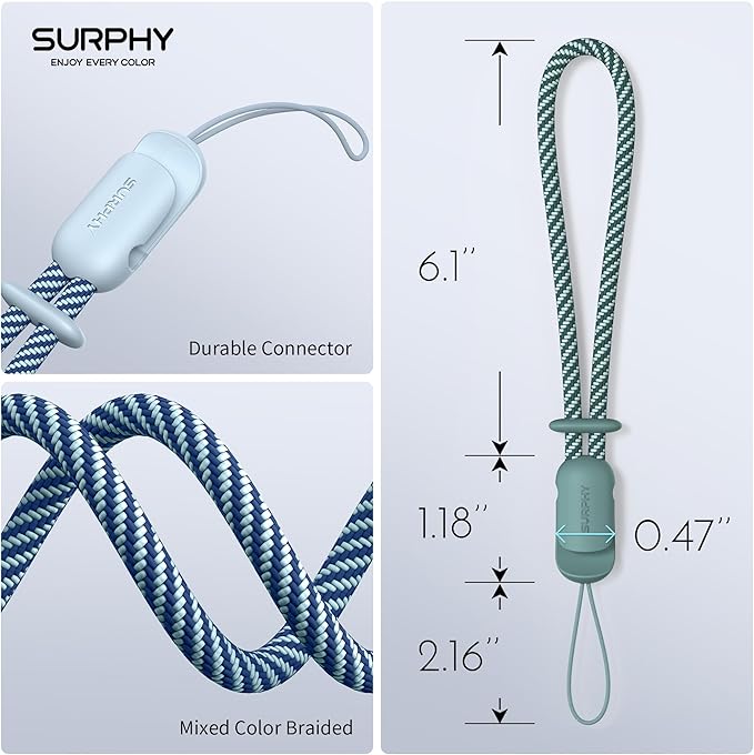 SURPHY 2 Pack Phone Lanyard for Cellphone Case, Phone Wrist Strap for Case, Cellphone Strap with 2-Color Braided, Charm Wrist Lanyard for Women and Men, Cloud Blue & Green