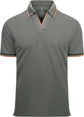 Men wearing a performance jacquard moisture-wicking golf polo with V-neck detail
