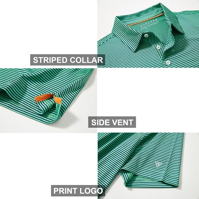 Men's Striped Performance Golf Polo Shirt - Moisture Wicking UPF 30