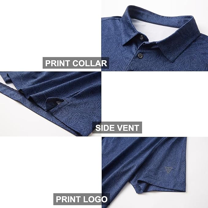 Men's Striped Golf Polo Shirt Moisture Wicking Athletic Dry Fit