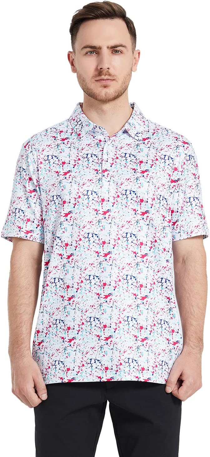 Men's Striped Performance Golf Polo Short Sleeve Moisture Wicking