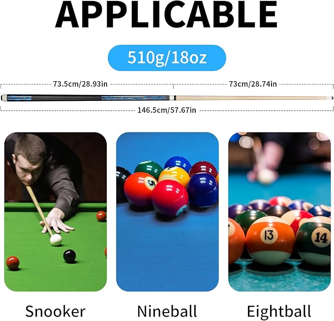 LOTKEY Pool Cue Set of 4-58 Inch 18~21 oz Canadian Maple Professional Billiard Cue Sticks, Pool Cue Stick with Extra 2 Pool Chalks, Pool Sticks for Adults, Durable, for Billiard Players