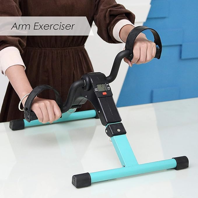 Folding Pedal Exerciser, Mini Under Desk Bike - Portable Foot Hand Cycle Peddler Machine Bicycle Exerciser for Arm Leg While Sitting