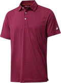 Man wearing a two-tone striped moisture-wicking performance golf polo shirt