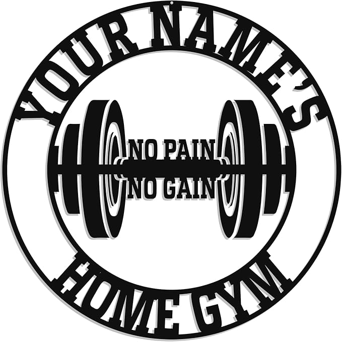 Personalized Home Gym LED Tin Metal Sign Multiple Sizes, Gym Sign Wall Decor, Exercise Workout Room Decor Fitness Center, Motivational Inspirational Hanging Wall Art Wall Plaque (03 w/o lights)
