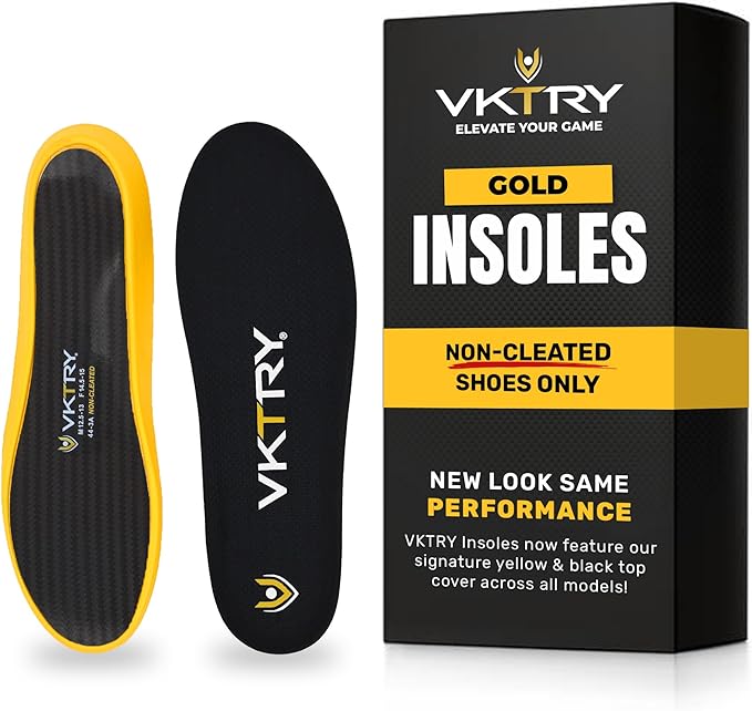 VKTRY Gold for Non-Cleated Shoes - Carbon Fiber Performance Insoles - Customized Athletic Inserts for Sports Basketball Volleyball Running & More | Shock Absorption US M7.5-8, W89.5-10, 121-170lbs