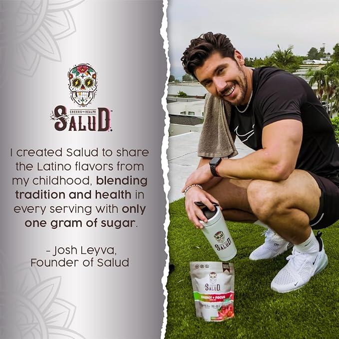 Salud 2-in-1 Energy Drink Powder + Focus, Cucumber Lime, Organic Caffeine, B6 + B12, Theanine, Clean Energy Drink Packets, Agua Fresca Mix, Non-GMO, Gluten Free, Vegan, 1g of Sugar, (15 Servings)