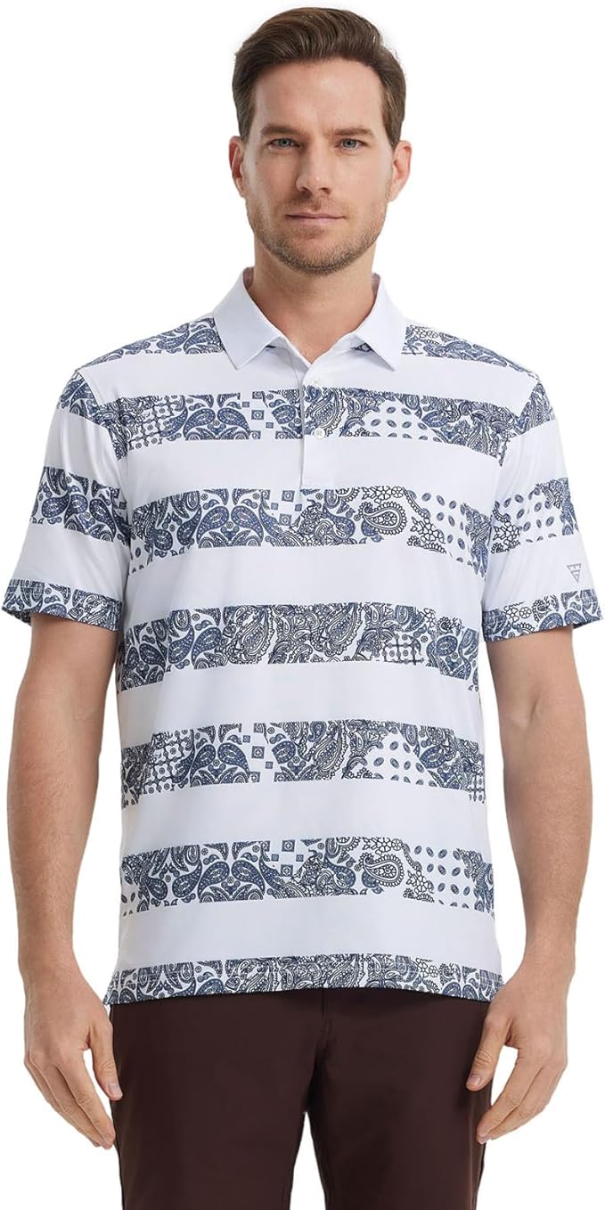 Men's Striped Performance Golf Polo Short Sleeve Moisture Wicking