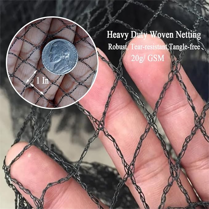 25x100 FT Bird Netting for Chicken Coop, 1 Inch Mesh, Strong Woven, UV Resistant, Reusable, Protects Garden Plants, Fruit Trees, Vegetables, Against Deer, Rabbits, Squirrels, Small Animals