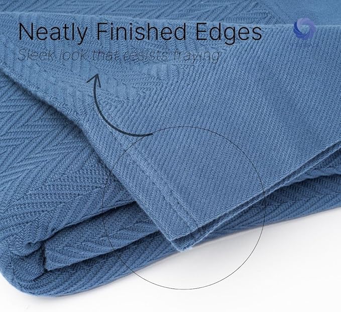 100% Cotton Herringbone Weave Blankets, 90"X90" Queen, Throw Blanket for Bed,All Season Cotton Blanket, Cozy Blanket,Throws Bed Blanket, Throw Blanket for Couch,Modern Home Decor -Navy Blue