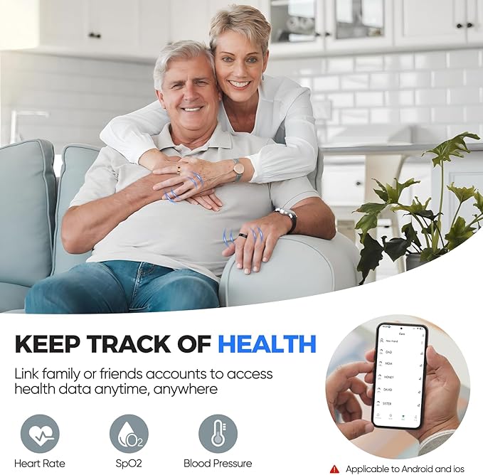 Smart Ring with Sleep Monitoring, No APP Subscription, 10-Day Battery Life, Stress/Heart Rate/Women's Health Tracker, Android & iOS Compatible (Black, 12)
