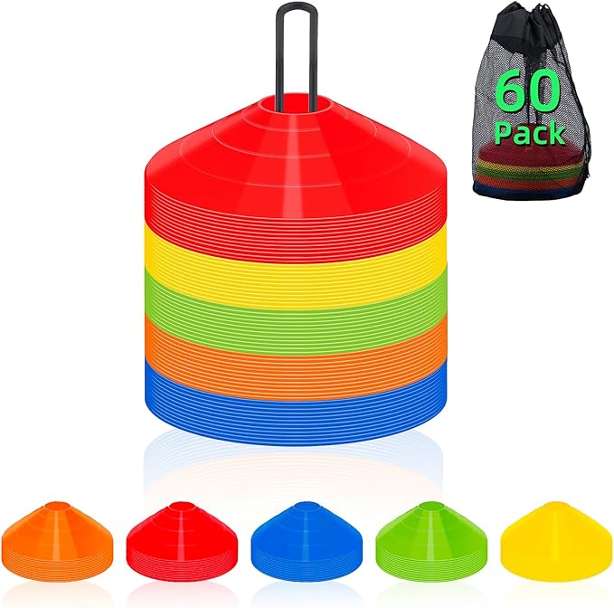 60/120 Pack Agile Soccer Cones with Portable Bags & Brackets,Sports Cones,Cone Sport,Agile Soccer Cones Used for Football Training…