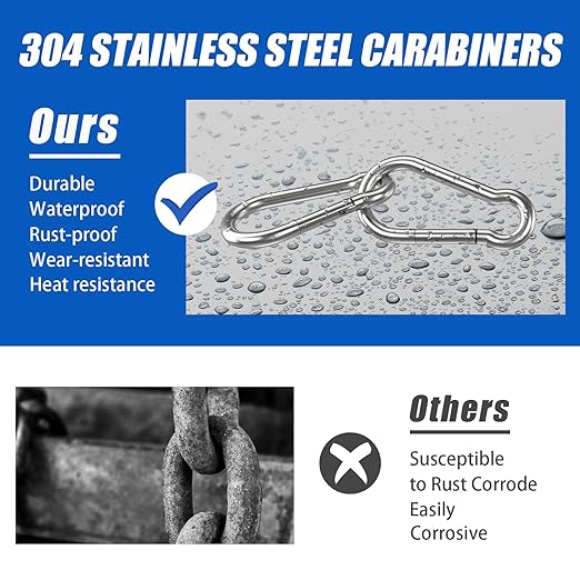Large Carabiner Clip Hooks, 4pcs 4 inch Carabiners Heavy Duty, 304 Stainless Steel Spring Snap Hook Fits Camping Hanging Hiking Weight Lifting, Metal Clips for Rope or Chain